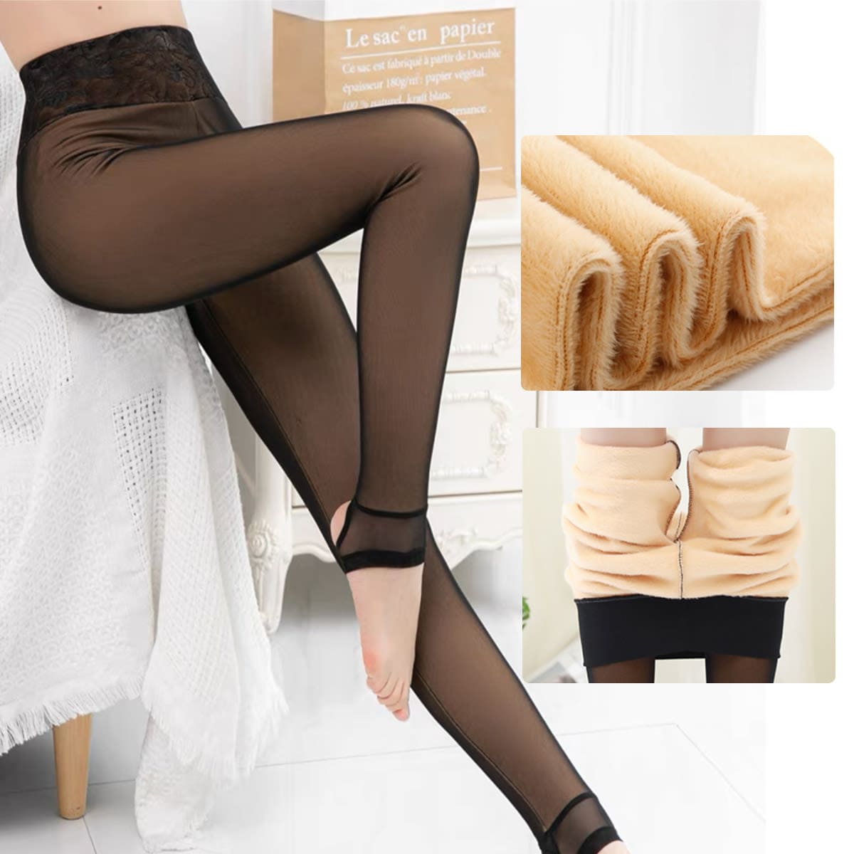 CALZA PANTYS EFECTO PIEL CON POLAR